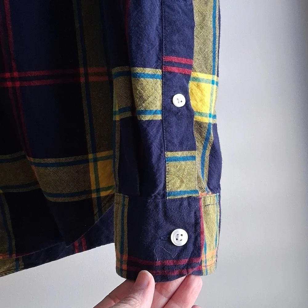 J. Crew Oxford Plaid Long Sleeve Button Down Flannel Size Large